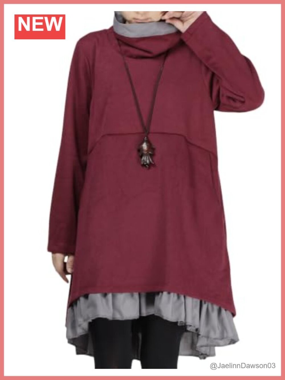 Oversized Turtleneck Sweatshirt Dress A-Line Ruffle Hem Tunic with Pockets